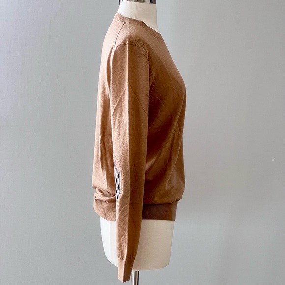 Burberry Wool Sweater with Check Elbow Patches in Camel - Picture 4 of 10